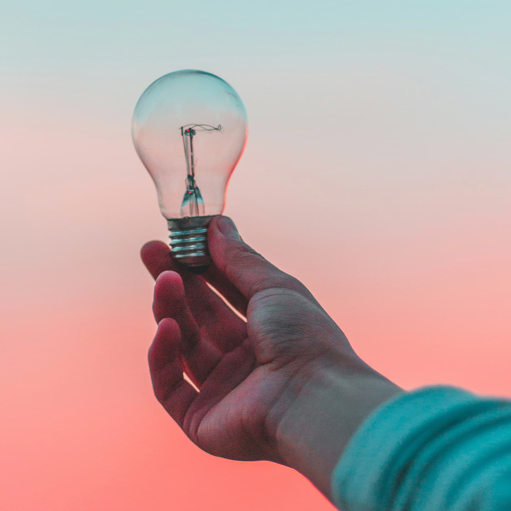 A bulb being held up in the air