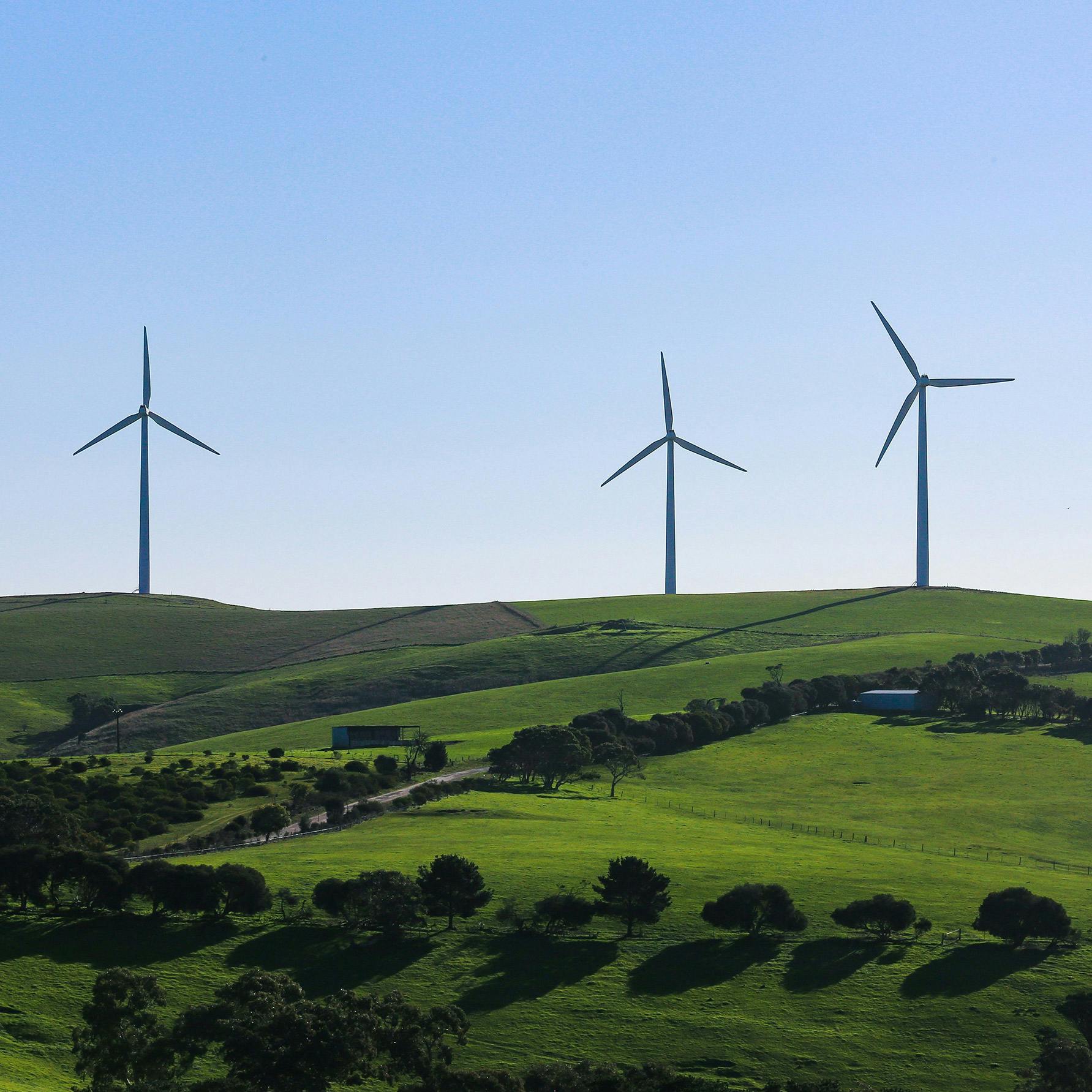 Wind farm and green hills