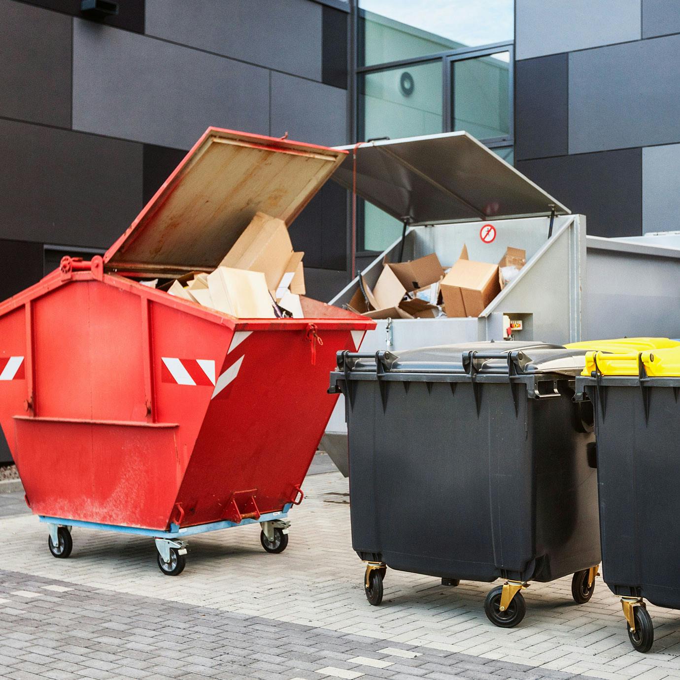 Different types of waste container - bins, skip, baler